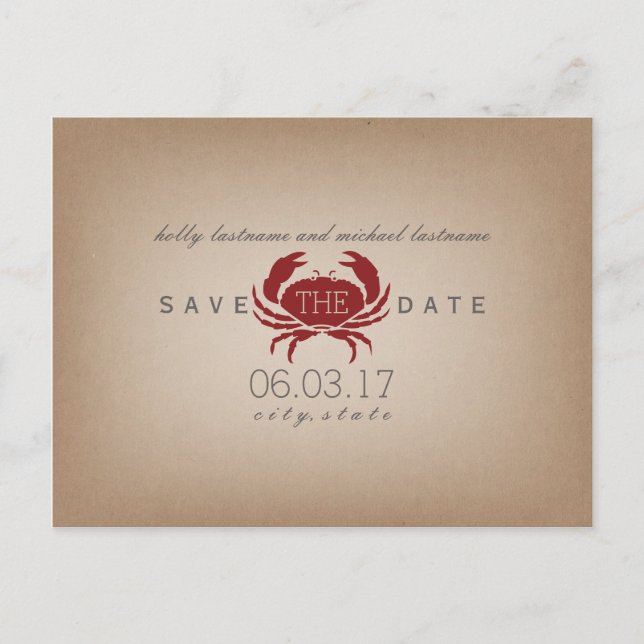 Carte Postale Faire-part Cardstock Inspiré Crabe Mariage Enregistrer La Dat (Devant)