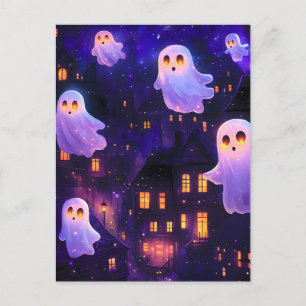 Carte Postale Faire-part Caricature mignonne Halloween Fantômes de vol de m