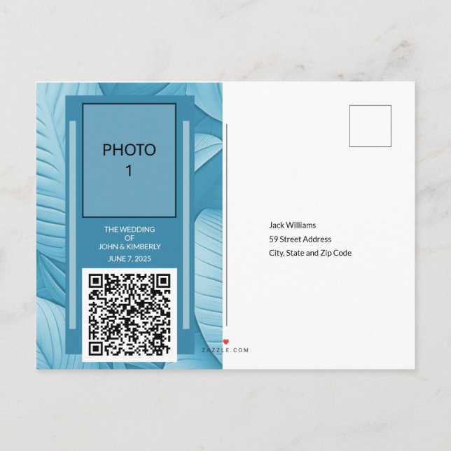Carte Postale Faire-part Carton d'annonce de mariage Turquoise Tropical (Dos)