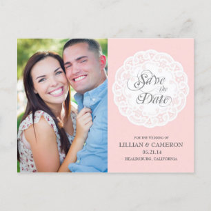 Carte Postale Faire-part Carton d'invitation à l'avance en dentelle rose bl