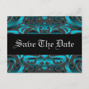 Carte Postale Faire-part Carton d'invitation à motifs damassés sarcelle élé