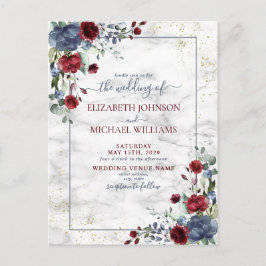 Carte Postale Faire-part Carton d'invitation de mariage floral bleu poussié