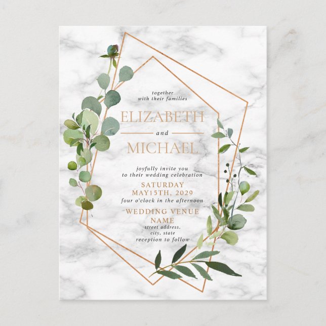 Carte Postale Faire-part Carton d'invitation de mariage géométrique en marb (Devant)