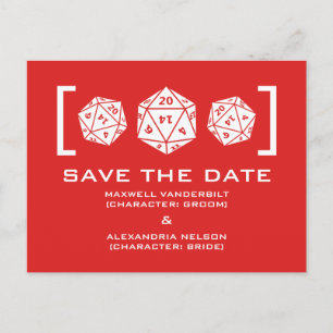 Carte Postale Faire-part Carton d'invitation pour le mariage avec dé D20 ro