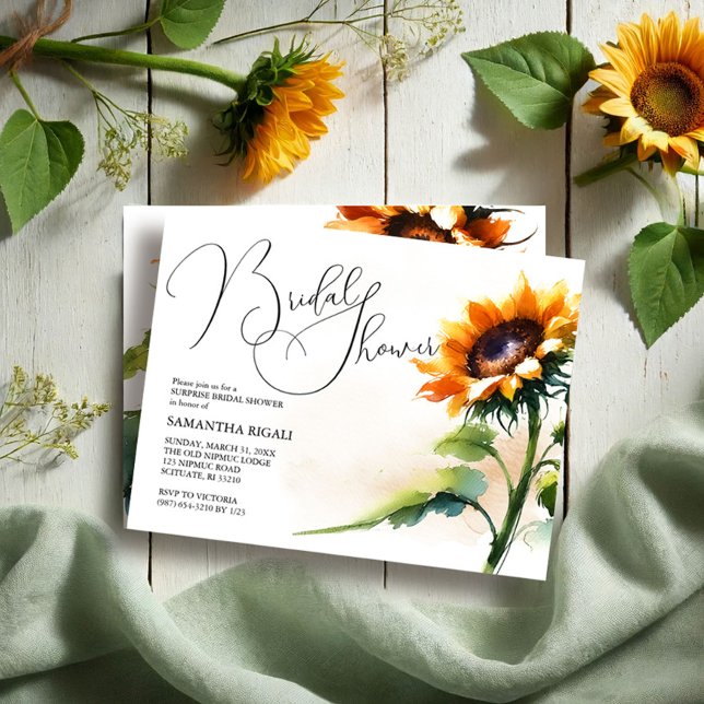 Carte Postale Faire-part Cartons d'invitation de fiançailles Tournesol (Sunflower bridal shower invitations feature rustic floral design for a fall event.)
