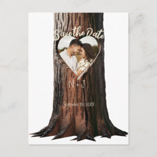 Carte Postale Faire-part Carved Heart Tree Stump Rustique Enregistrer la da