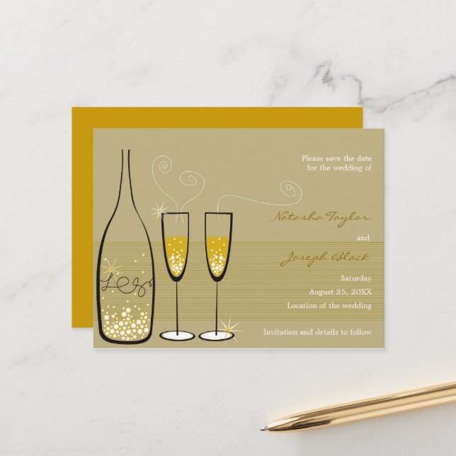 Carte Postale Faire-part Célébration de bulles de champagne Enregistrez la  (Devant/Arrière en situation)