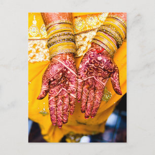 Carte Postale Faire-part Célébration de la tradition Mehndi Henna Rouge Jau