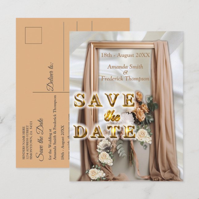 Carte Postale Faire-part Célébrations avec des fleurs blanches autour de so (Devant / Derrière)