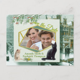 Carte Postale Faire-part Célébrations d'hiver dans la neige, avec des chato