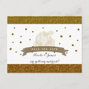 Carte Postale Faire-part Cendrillon Carriage Gold Parties scintillant Enreg