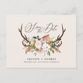 Carte Postale Faire-part Cerf botanique rustique mariage élégant vert sauge