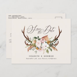 Carte Postale Faire-part Cerf botanique rustique mariage élégant vert sauge