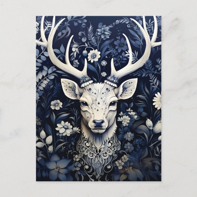 Carte Postale Faire-part Cerf de la forêt enchantée Fleur d'hiver (Devant)