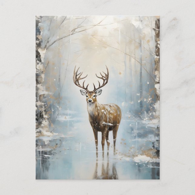 Carte Postale Faire-part Cerf des bois de la forêt glaciale (Devant)