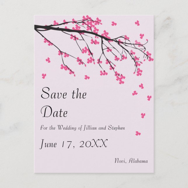 Carte Postale Faire-part Cerise en fleur - Enregistrer la date (Devant)