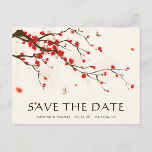 Carte Postale Faire-part Cerisiers en fleurs d'aquarelle mariage Enregistre