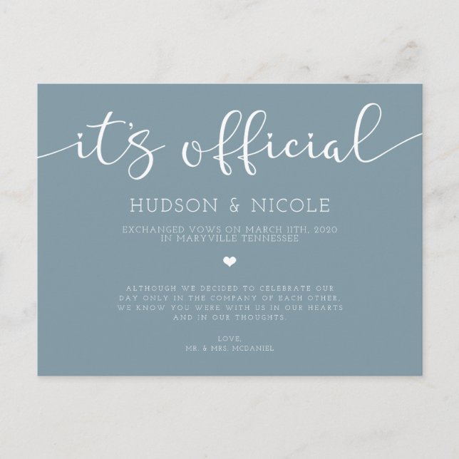 Carte Postale Faire-part C'est le Mariage officiel de l'Elopement (Devant)