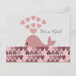 Carte Postale Faire-part C'est une fille ! Belle baleine rose