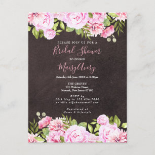 Carte Postale Faire-part Chalkboard Aquarelle Fête des mariées florale