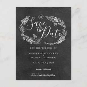 Carte Postale Faire-part Chalkboard Floral Garland Enregistrer la date