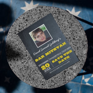 Carte Postale Faire-part Chalkboard Gold Bar Mitzvah Photo Enregistrer la d