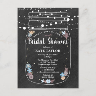 Carte Postale Faire-part Chalkboard Mason Jar Chaîne Lumières Fête des mari