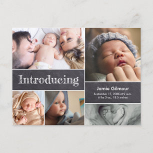 Carte Postale Faire-part Chalkboard Présentation du collage photo pour bébé