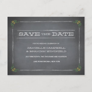 Carte Postale Faire-part Chalkboard Stencil Jaune Enregistrer la date
