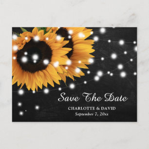 Carte Postale Faire-part Chalkboard Sunflower Wedding Enregistrer La Date