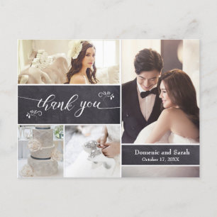 Carte Postale Faire-part Chalked 4 Photo Collage Rustique Mariage Merci
