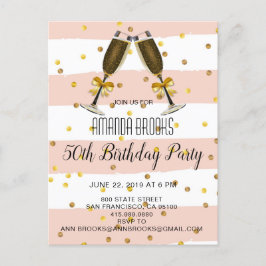 Carte Postale Faire-part Champagne Glasse Gold Confetti 50e fête d'annivers