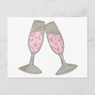 Carte Postale Faire-part Champagne rose Sauvez la date Mariage mariée