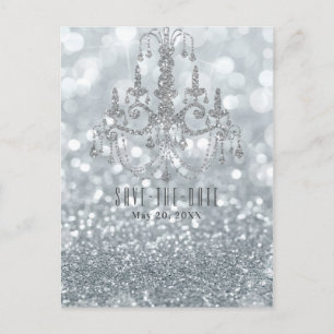 Carte Postale Faire-part Chandelier glamour à paillettes argentées Enregist