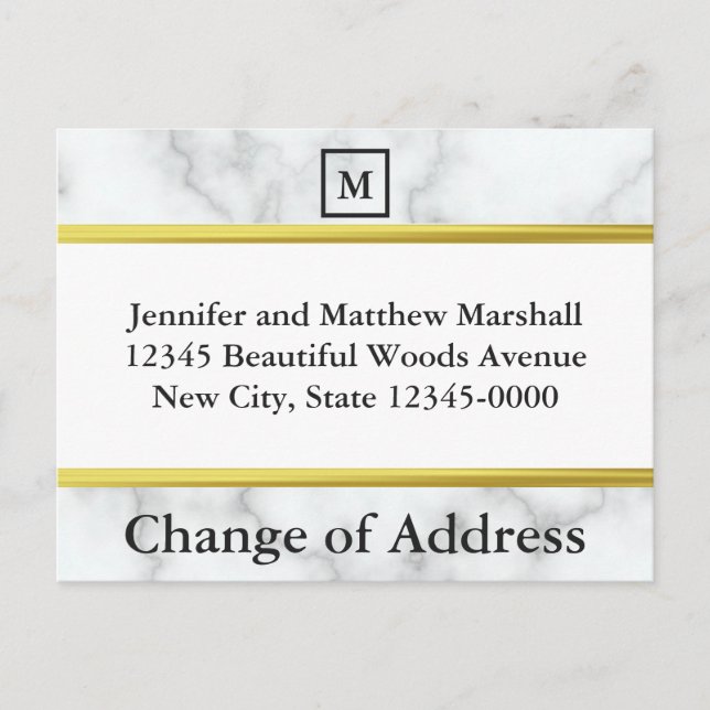 Carte Postale Faire-part Changement d'adresse avec aspect marbre blanc pers (Devant)