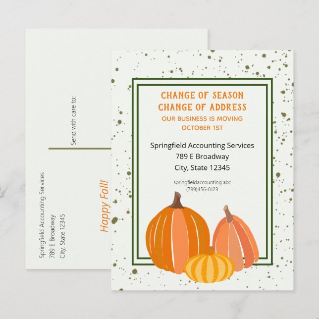 Carte Postale Faire-part Changement d'adresse d'automne pour les entreprise (Devant / Derrière)