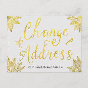Carte Postale Faire-part Changement d'adresse élégant de feuille d'or de