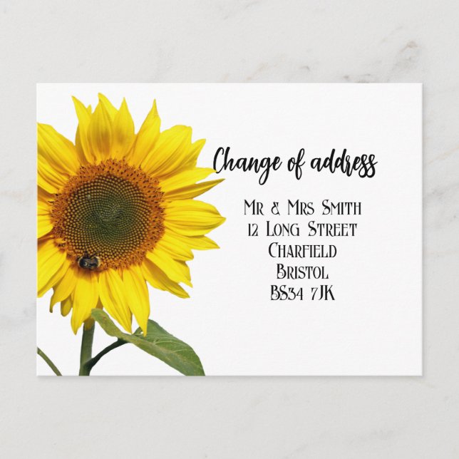 Carte Postale Faire-part Changement d'adresse Elegant Sunflower Postcard (Devant)