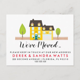 Carte Postale Faire-part Changement d'adresse maison jaune nous avons démén