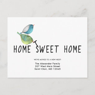 Carte Postale Faire-part Changement d'adresse Oiseaux mignons Accueil Sweet