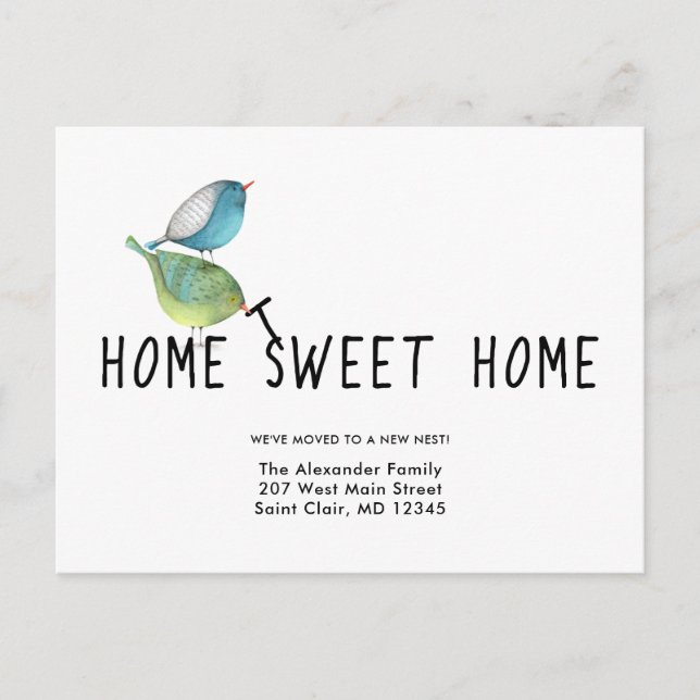 Carte Postale Faire-part Changement d'adresse Oiseaux mignons Accueil Sweet (Devant)