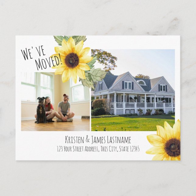Carte Postale Faire-part Changement d'adresse Tournesol avec photo (Devant)