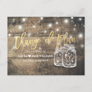 CARTE POSTALE FAIRE-PART CHANGEMENT DE PLAN MARIAGE POSTPONEMENT MASON JAR 