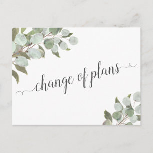 Carte Postale Faire-part Changement de plans Mariage Eucalyptus Annulé