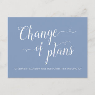 Carte Postale Faire-part Changement de plans mariage poussiéreux bleu repor