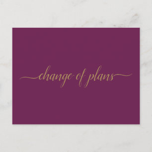 Carte Postale Faire-part Changement de plans Mariage repoussé Gold & Cassis