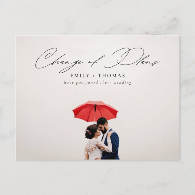 Carte Postale Faire-part Changement de Plans | Report de mariage avec toute (Devant)