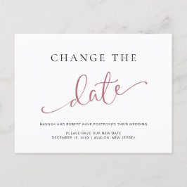 Carte Postale Faire-part Changement de report de mariage Date Rose Noir