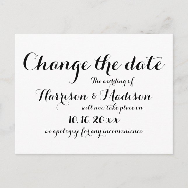 Carte Postale Faire-part Changer la date, calligraphie mariage (Devant)