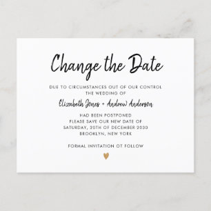 Carte Postale Faire-part Changer la date du scénario Simple Champagne Or Cœ